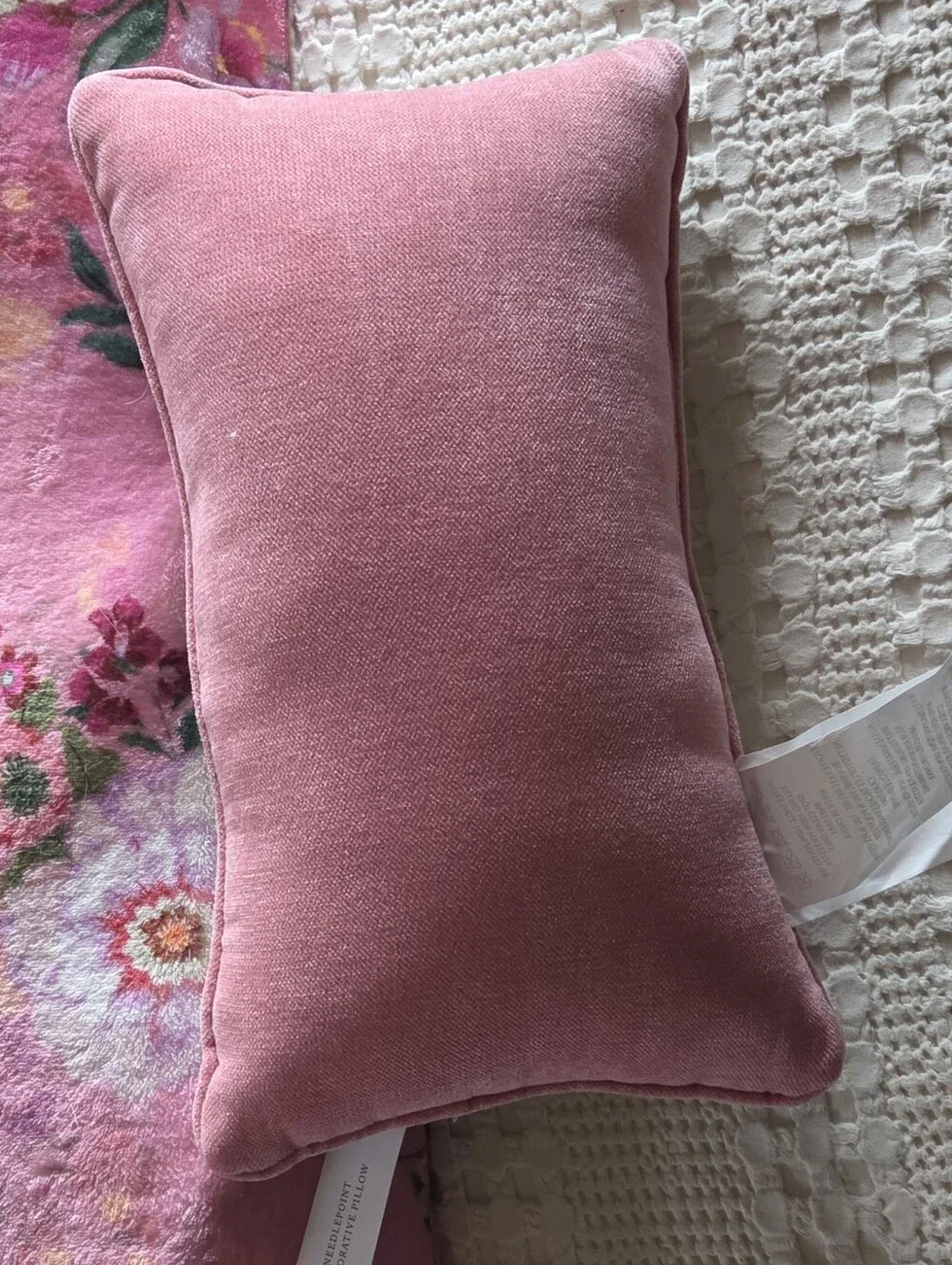Anthropologie Ace Cotton Embroidered Needlepoint Pillow in Maroon Pink
